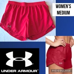 Under Armour Womens Shorts Fly By 2.0 Red Lined Loose Fit Heatgear Size Medium